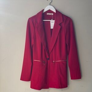 Calvin Klein Women's Red Blazer with Zip Details